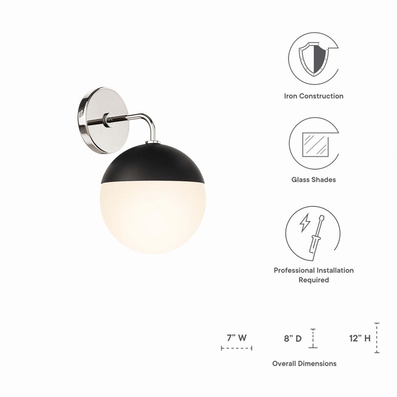 Modway Stellar 1-Light Metal and Glass Wall Sconce in Opal/Polished Nickel