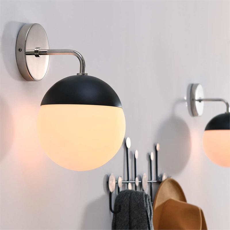 Modway Stellar 1-Light Metal and Glass Wall Sconce in Opal/Polished Nickel