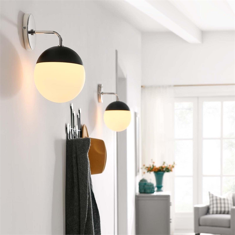 Modway Stellar 1-Light Metal and Glass Wall Sconce in Opal/Polished Nickel