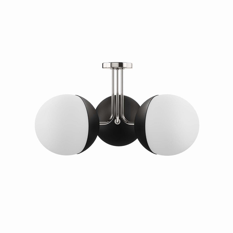 Modway Stellar 3-Light Metal and Glass Semi-Flush Ceiling Light in Opal/Nickel
