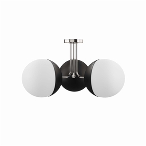 Modway Stellar 3-Light Metal and Glass Semi-Flush Ceiling Light in Opal/Nickel