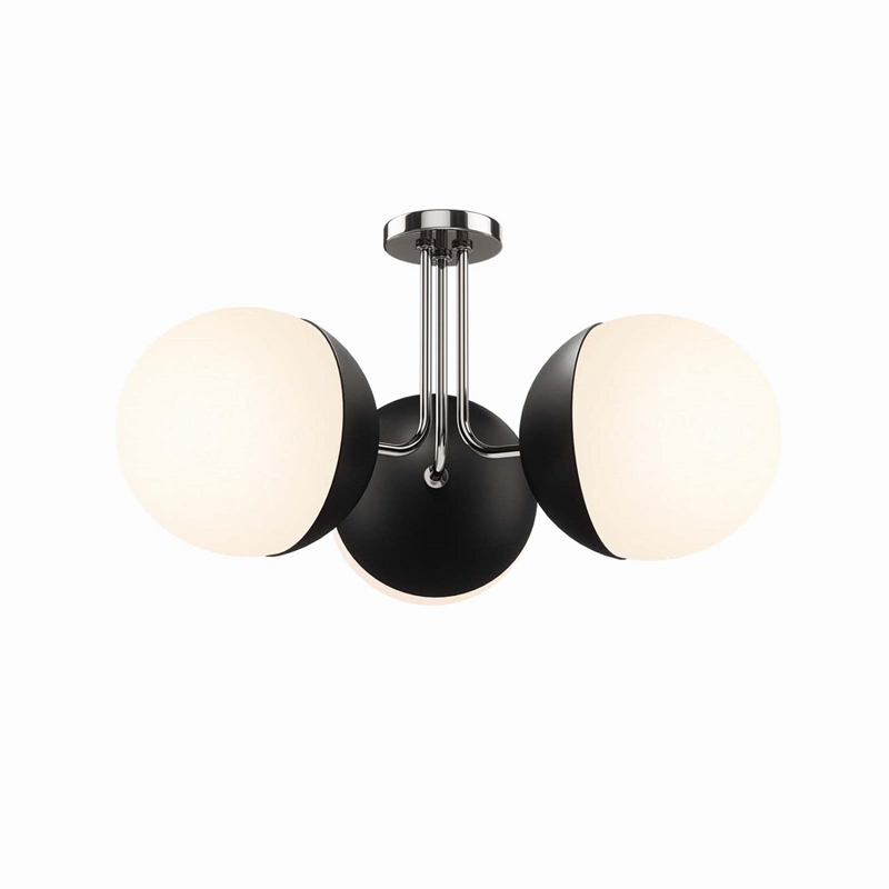 Modway Stellar 3-Light Metal and Glass Semi-Flush Ceiling Light in Opal/Nickel