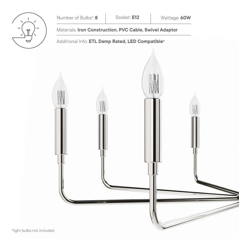 Modway Rekindle 8-Light Iron Metal Chandelier in Polished Nickel