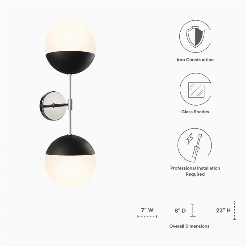 Modway Stellar 2-Light Metal and Glass Wall Sconce in Opal/Polished Nickel