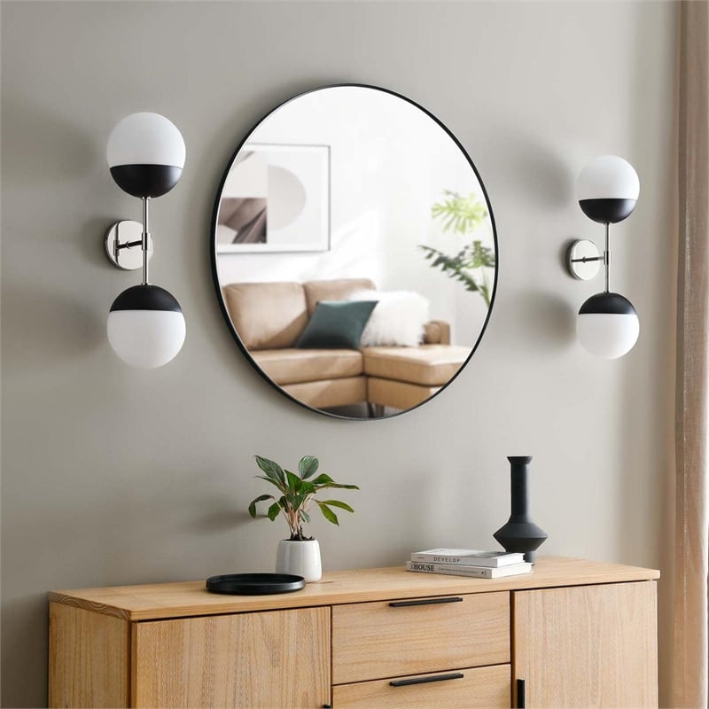 Modway Stellar 2-Light Metal and Glass Wall Sconce in Opal/Polished Nickel