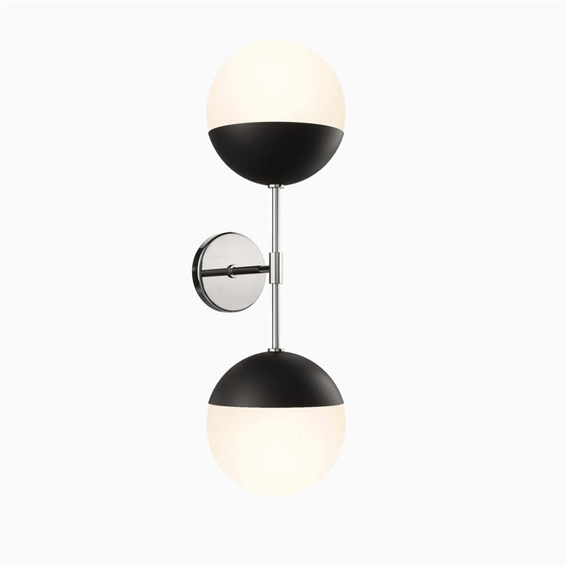 Modway Stellar 2-Light Metal and Glass Wall Sconce in Opal/Polished Nickel