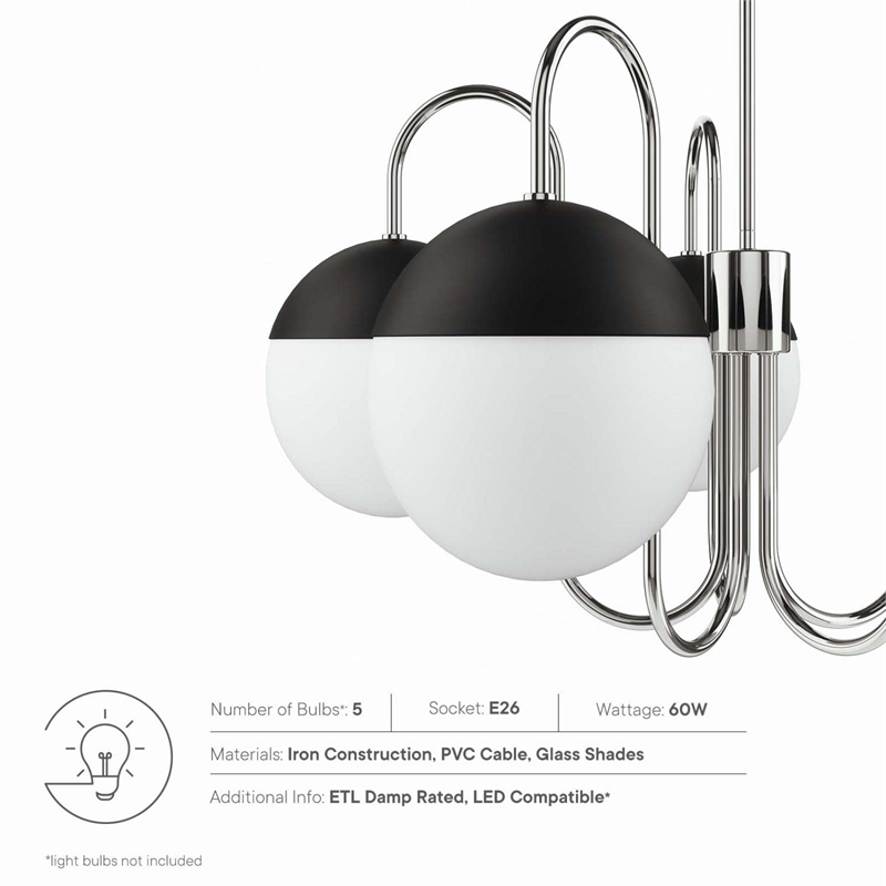 Modway Stellar 5-Light Metal and Glass Chandelier in Opal/Polished Nickel