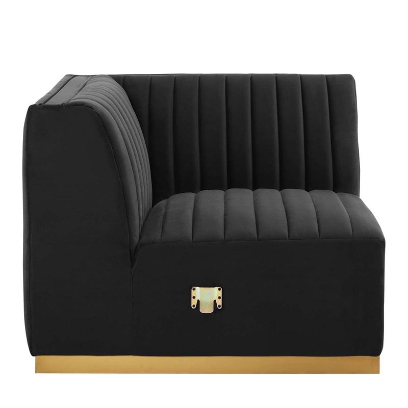 Modway Conjure Channel Tufted Performance Velvet Left Corner Chair in Gold/Black