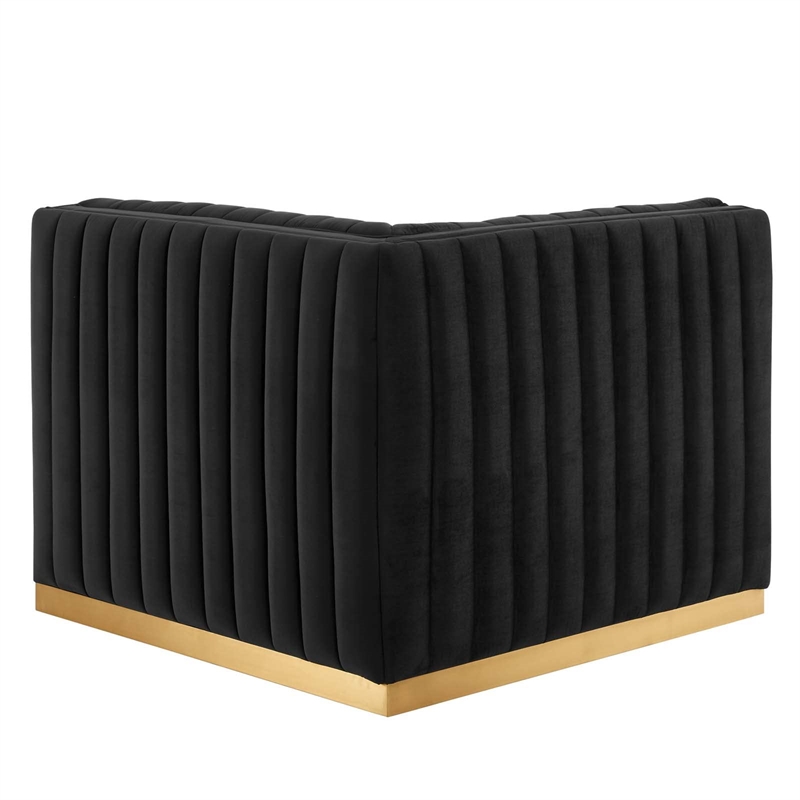 Modway Conjure Channel Tufted Performance Velvet Left Corner Chair in Gold/Black