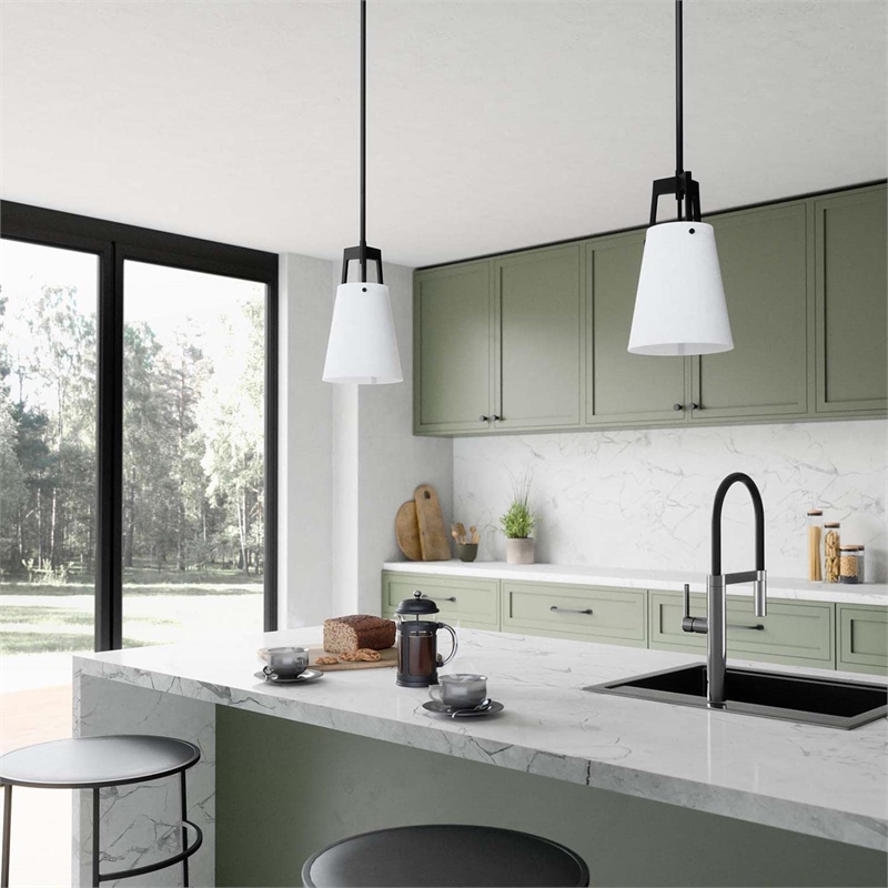 Modway Aspire Metal and Fabric Pendant Light in White and Bronze Finish
