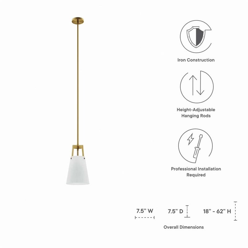 Modway Aspire Metal and Fabric Pendant Light in White and Satin Brass Finish