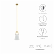 Modway Aspire Metal and Fabric Pendant Light in White and Satin Brass Finish