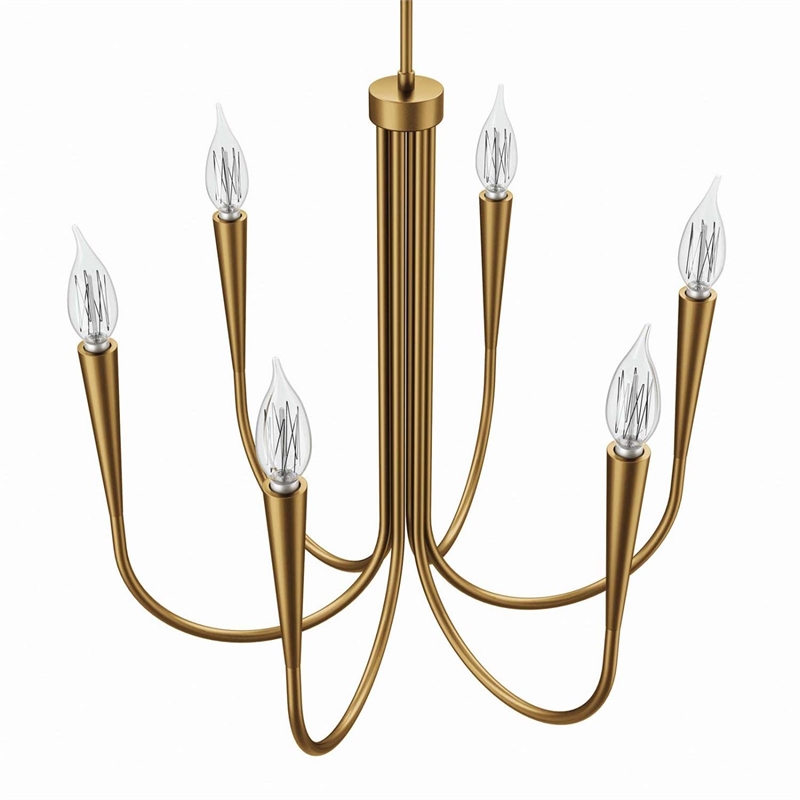 Modway Penrose 6-Light Modern Style Metal Chandelier in Satin Brass