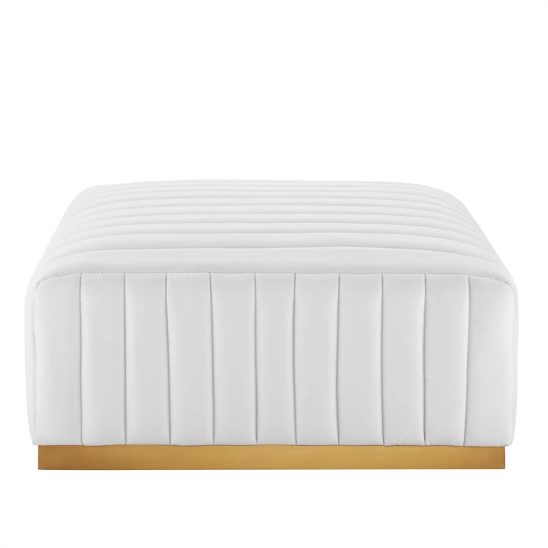 Modway Conjure Channel Tufted Performance Velvet Ottoman in Gold/White
