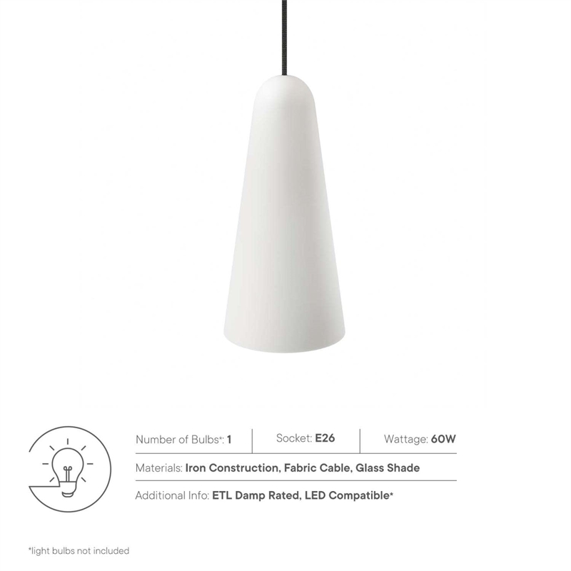 Modway Beacon 1-Light Fabric and Glass Pendant Light in Opal/Black