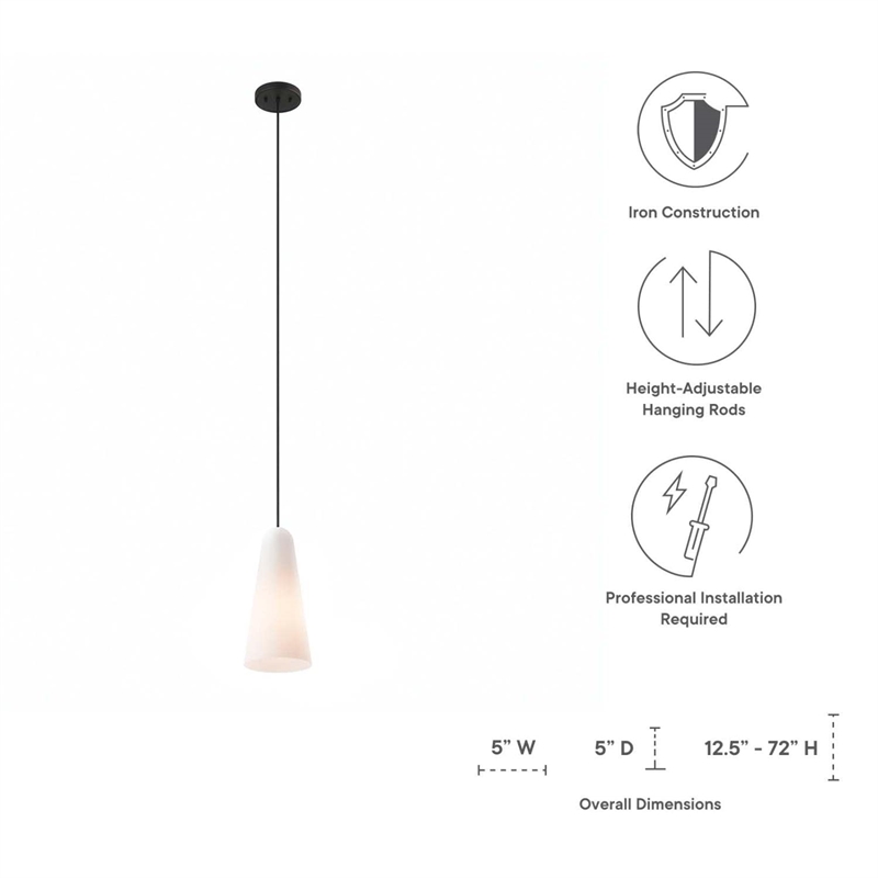 Modway Beacon 1-Light Fabric and Glass Pendant Light in Opal/Black