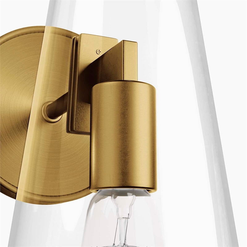 Modway Beacon 1-Light Metal and Glass Wall Sconce in Clear/Satin Brass