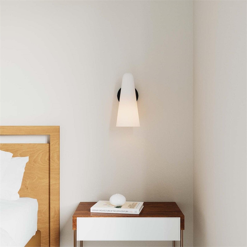 Modway Beacon 1-Light Metal and Glass Wall Sconce in Opal/Black