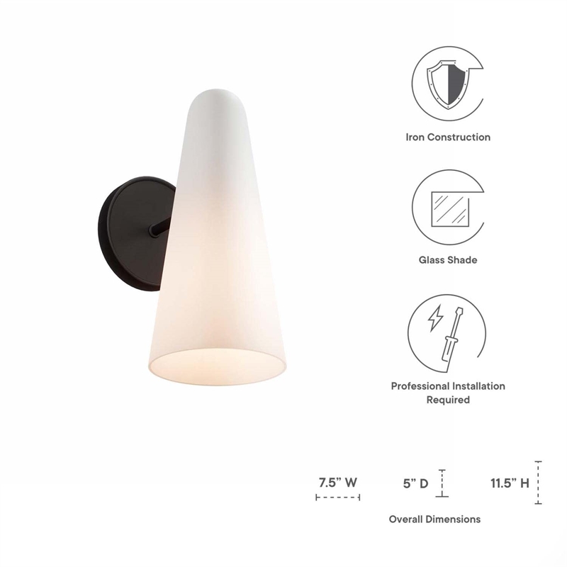Modway Beacon 1-Light Metal and Glass Wall Sconce in Opal/Black