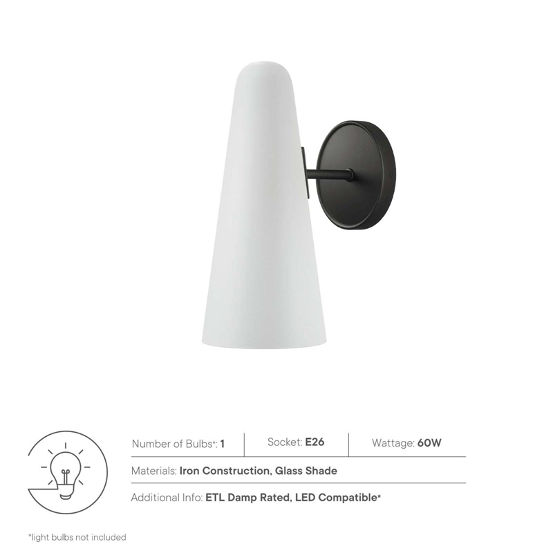 Modway Beacon 1-Light Metal and Glass Wall Sconce in Opal/Black