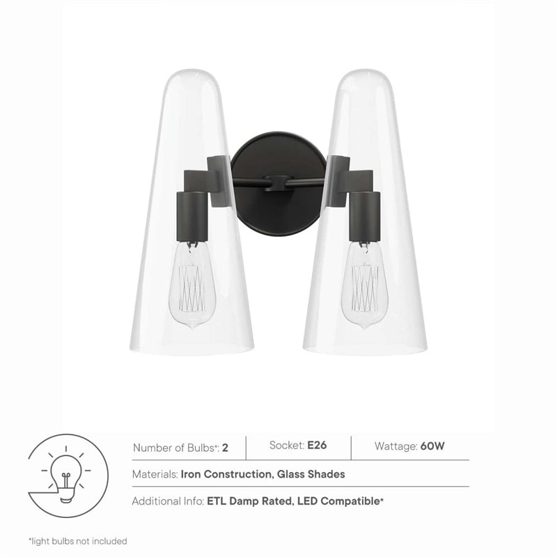 Modway Beacon 2-Light Metal and Glass Wall Sconce in Clear/Black