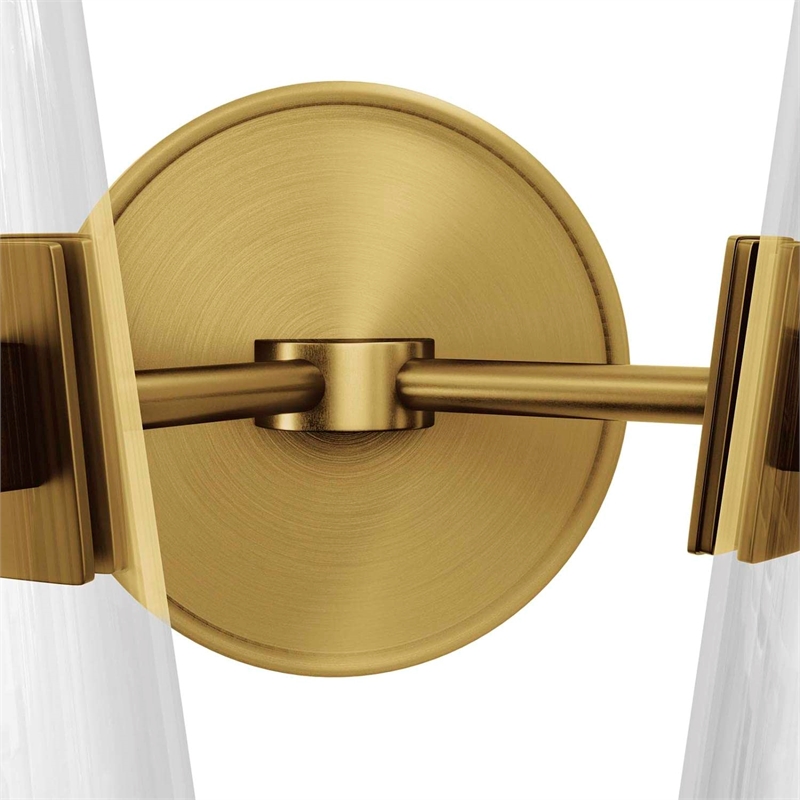 Modway Beacon 2-Light Metal and Glass Wall Sconce in Clear/Satin Brass