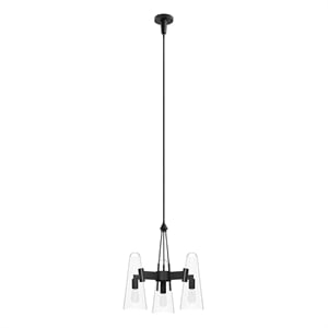 Modway Beacon 3-Light Metal and Glass Pendant Light in Clear/Black