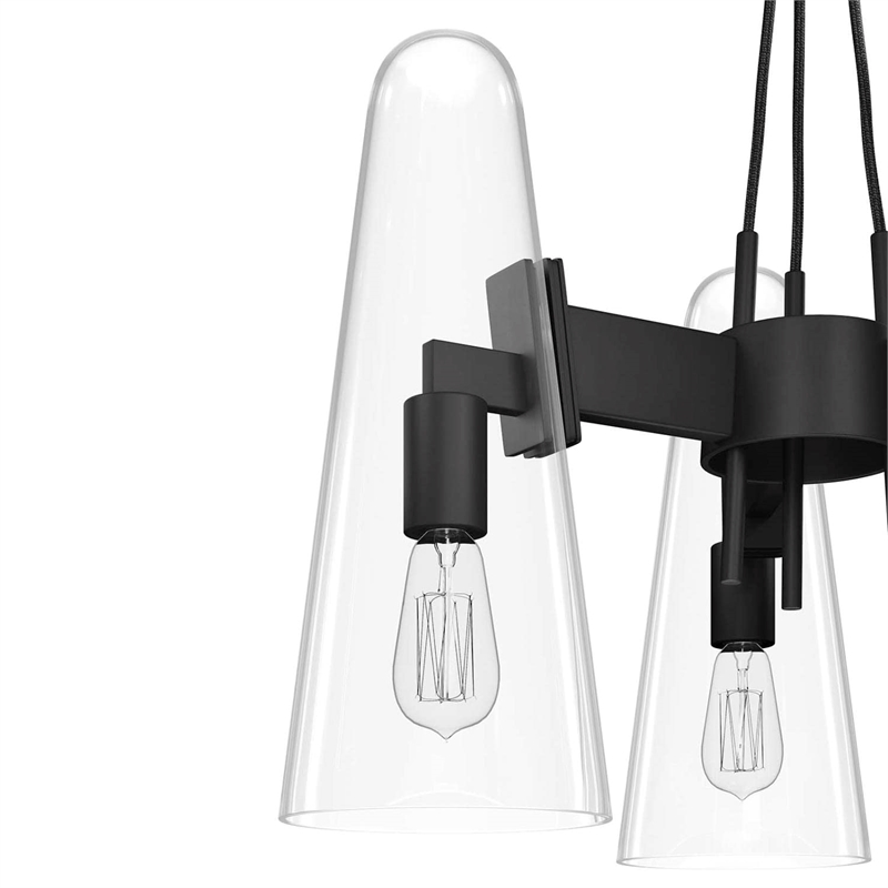 Modway Beacon 3-Light Metal and Glass Pendant Light in Clear/Black
