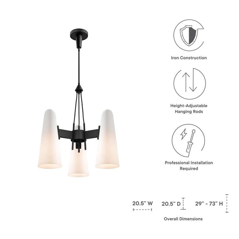 Modway Beacon 3-Light Metal and Glass Pendant Light in Opal/Black