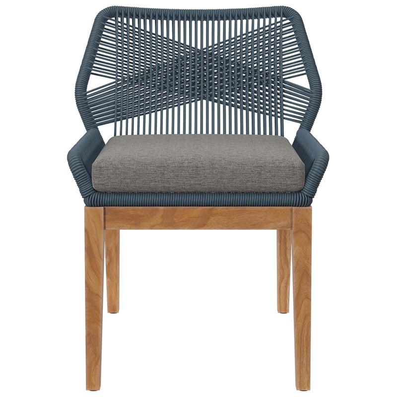Modway Wellspring Outdoor Patio Teak Wood Dining Chair in Blue/Graphite