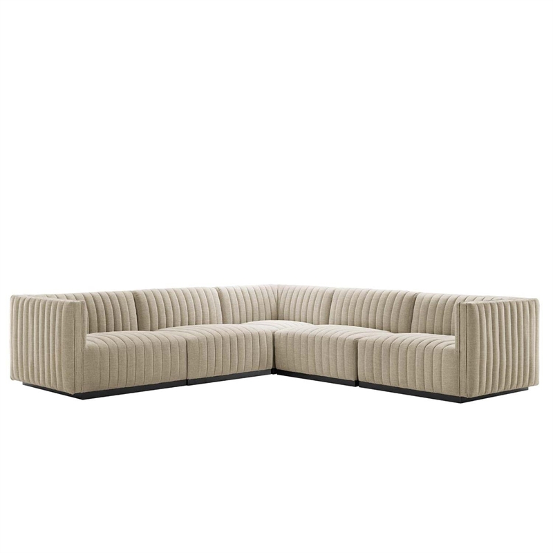 Modway Conjure 5Pcs L-Shaped Channel Tufted Fabric Sectional in Beige/Black
