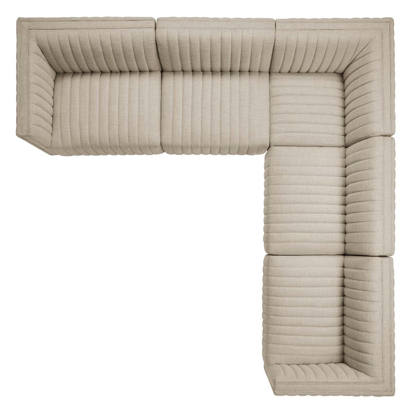Modway Conjure 5Pcs L-Shaped Channel Tufted Fabric Sectional in Black/Beige