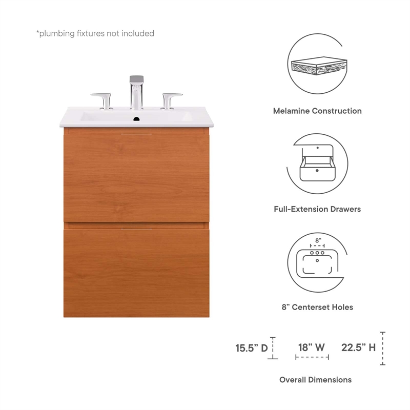 Modway Scenic Bathroom Vanity in Cherry White