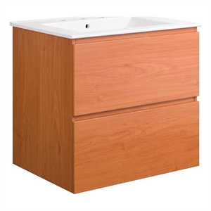 Modway Scenic 24&quot Melamine Wall-Mount Bathroom Vanity in Cherry/White