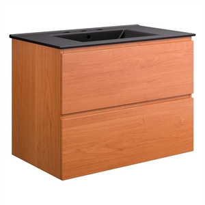 Modway Scenic 30&quot Melamine Wall-Mount Bathroom Vanity in Cherry/Black