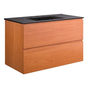 Modway Scenic 36&quot Melamine Wall-Mount Bathroom Vanity in Cherry/Black