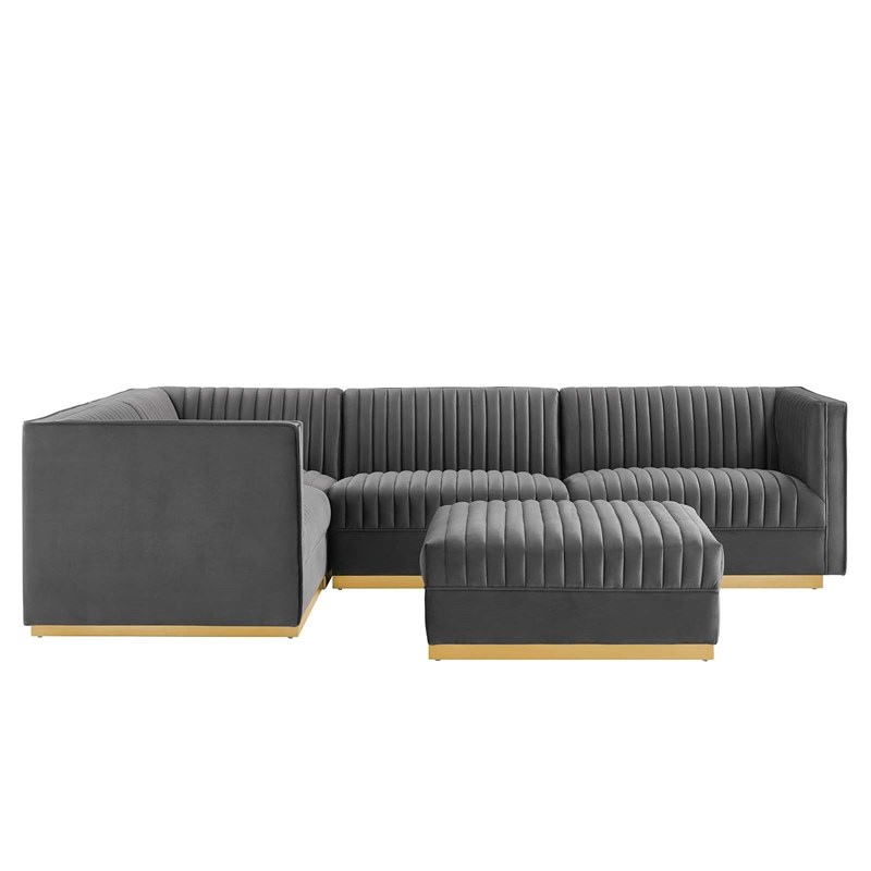 Modway Sanguine 5-Piece Velvet Left-Facing Modular Sectional Sofa in Gray