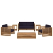 Modway Carlsbad 6-Piece Teak Wood Outdoor Patio Set in Natural/Navy
