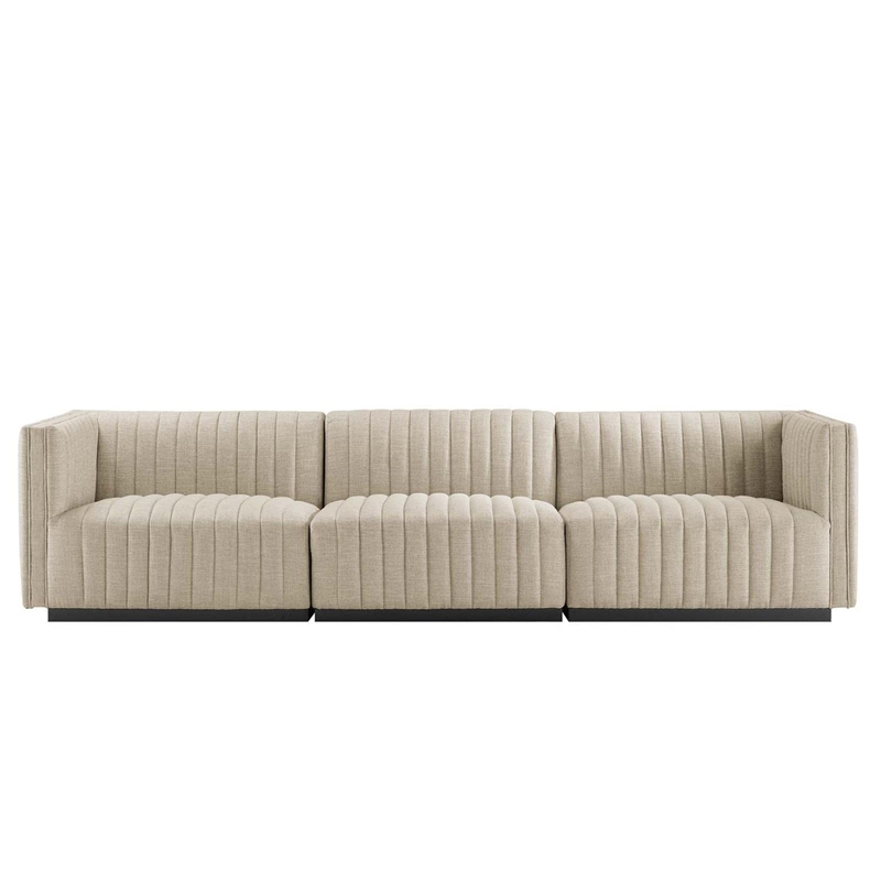 Modway Conjure Channel Tufted Upholstered Fabric Sofa in Black/Beige