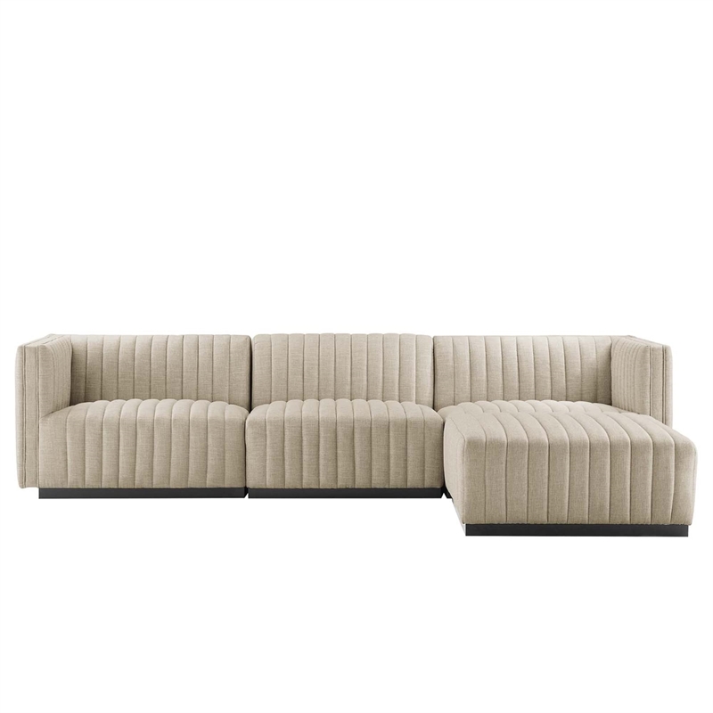 Modway Conjure 4-Piece Channel Tufted Fabric Sectional Sofa in Black/Beige
