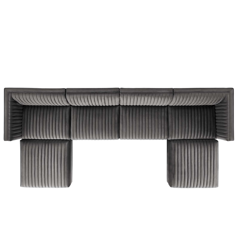 Modway Sanguine 6-Piece Velvet Modular Sectional Sofa in Gray