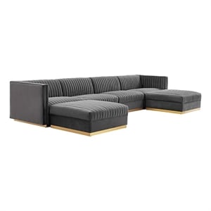Modway Sanguine 6-Piece Velvet Modular Sectional Sofa in Gray