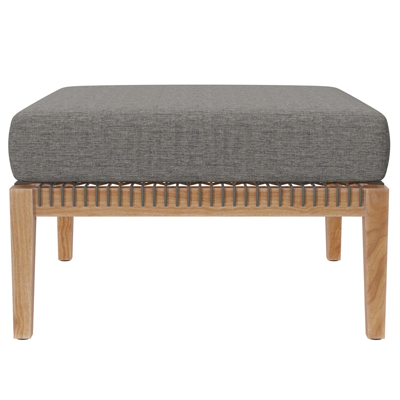 Modway Clearwater Teak Wood and Fabric Outdoor Ottoman in Gray/Graphite
