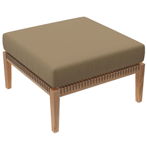 Modway Clearwater Teak Wood and Fabric Outdoor Ottoman in Gray/Light Brown