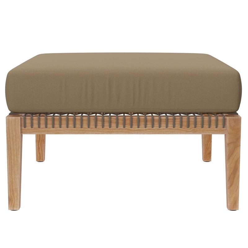 Modway Clearwater Teak Wood and Fabric Outdoor Ottoman in Gray/Light Brown