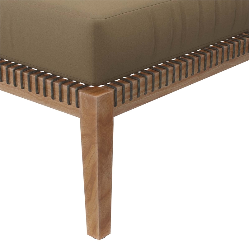 Modway Clearwater Teak Wood and Fabric Outdoor Ottoman in Gray/Light Brown