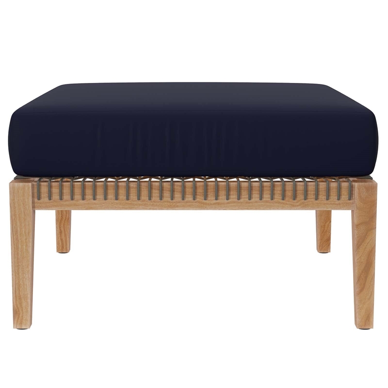 Modway Clearwater Teak Wood and Fabric Outdoor Ottoman in Gray/Navy