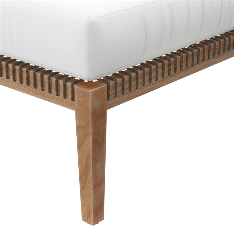 Modway Clearwater Teak Wood and Fabric Outdoor Ottoman in Gray/White