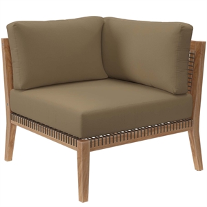Modway Clearwater Teak Wood and Fabric Outdoor Corner Chair in Gray/Light Brown