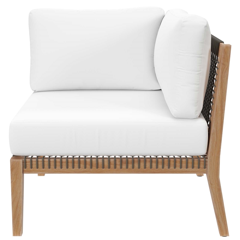 Modway Clearwater Teak Wood and Fabric Outdoor Corner Chair in Gray/White
